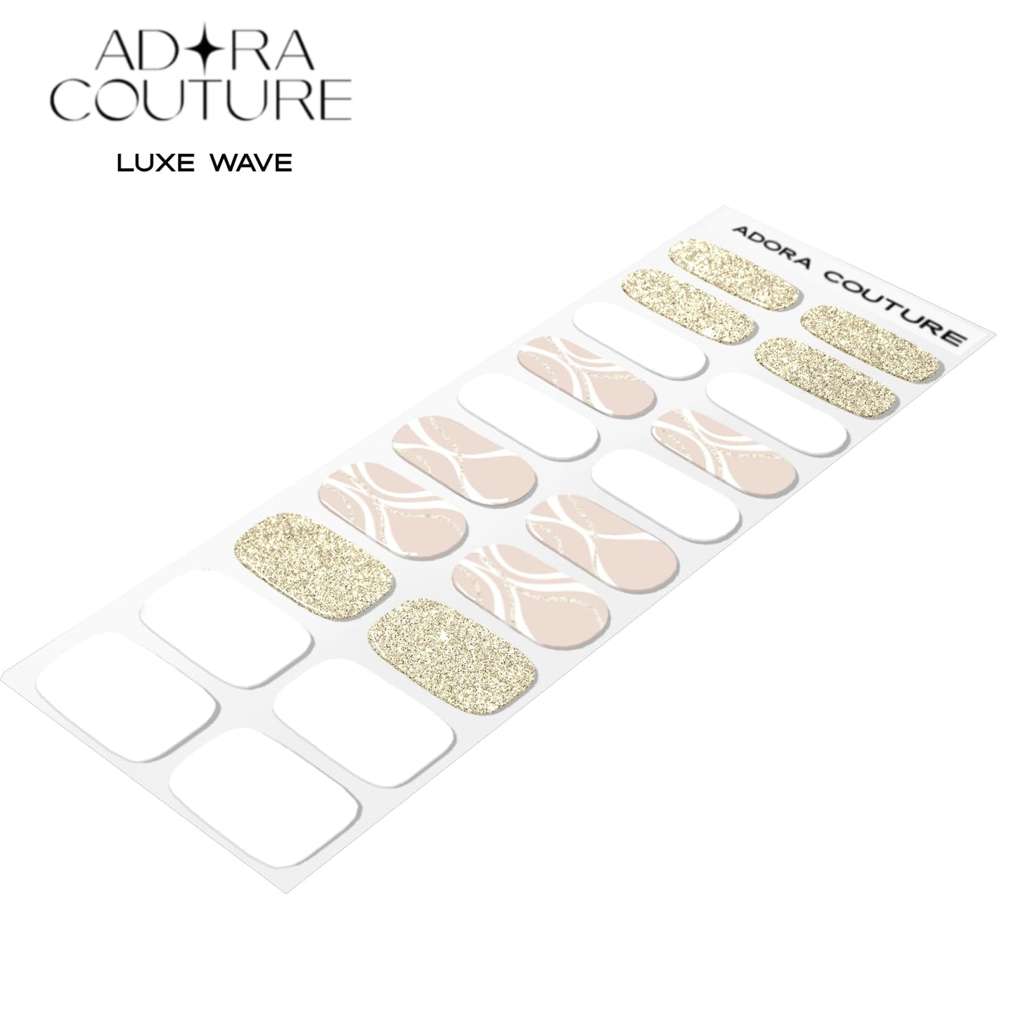 Adora Couture Semi Cured Gel Nail Strips with 20 Pieces - UV Gel Stickers, Manicure Kit, Easy Application Wraps Includes Prep Pads, Nail File, Wooden Stick - UV Light Required (Luxe Wave)
