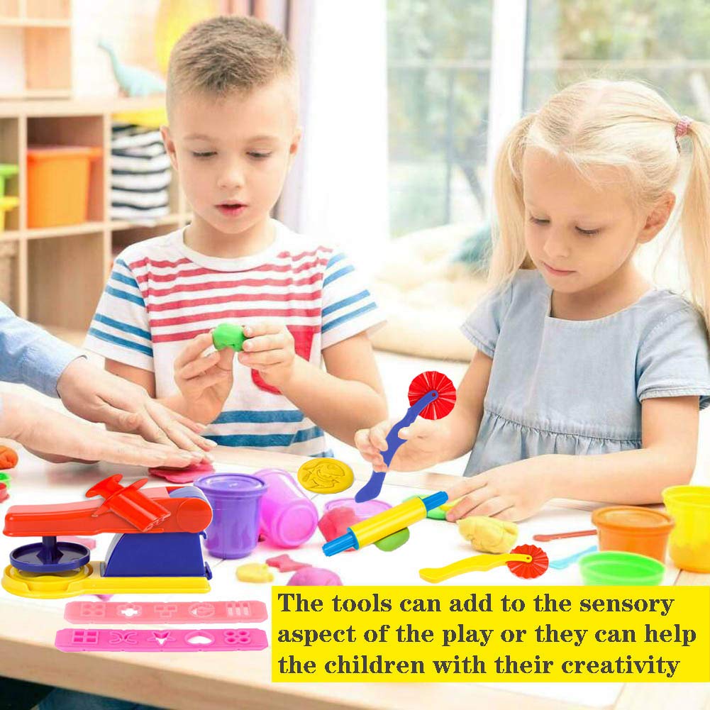 Oun Nana 32-Piece Dough Tool Set for Kids – Dough Play Tools with Molds, Rollers, Extruder, Cutters & Scissors –Clay Tools for Creative Play (Random Colors)