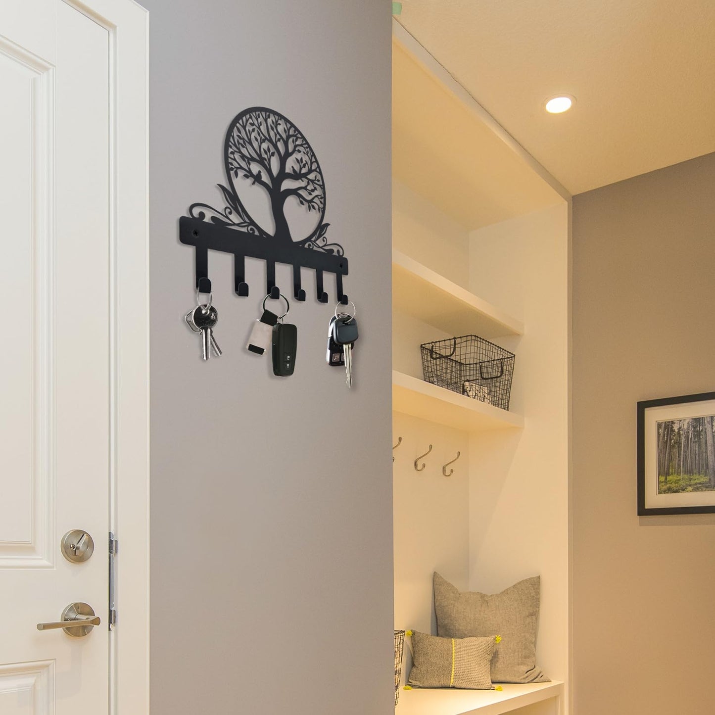 IASIRTGN Tree of Life Key Holder for Wall, Wall-Mounted Metal Key Rack with 6 Hooks, Key Hanger for Entryway, Hallway, Kitchen, or Office
