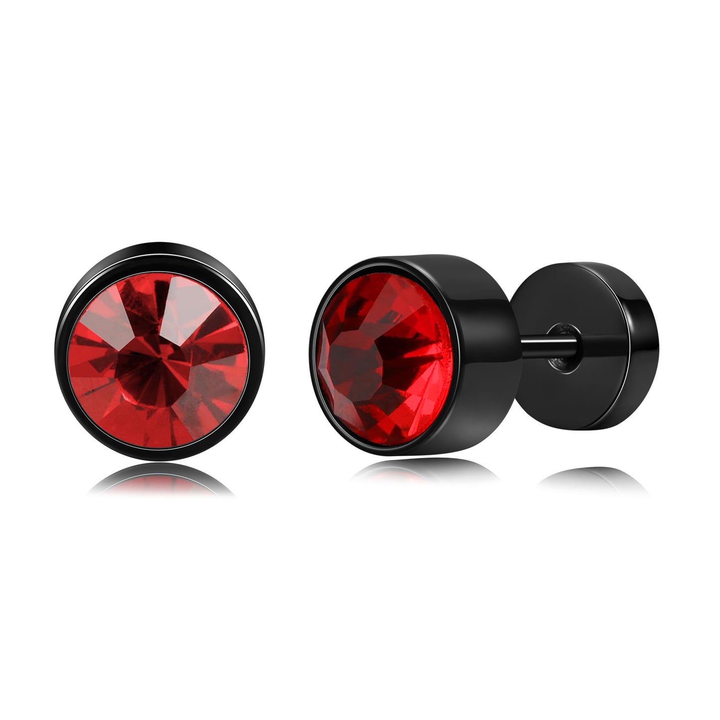 Stainless Steel Flat Back Stud Earrings,Hypoallergenic Titanium Black Gold Plated Cubic Zirconia Stud Earrings for Women Men