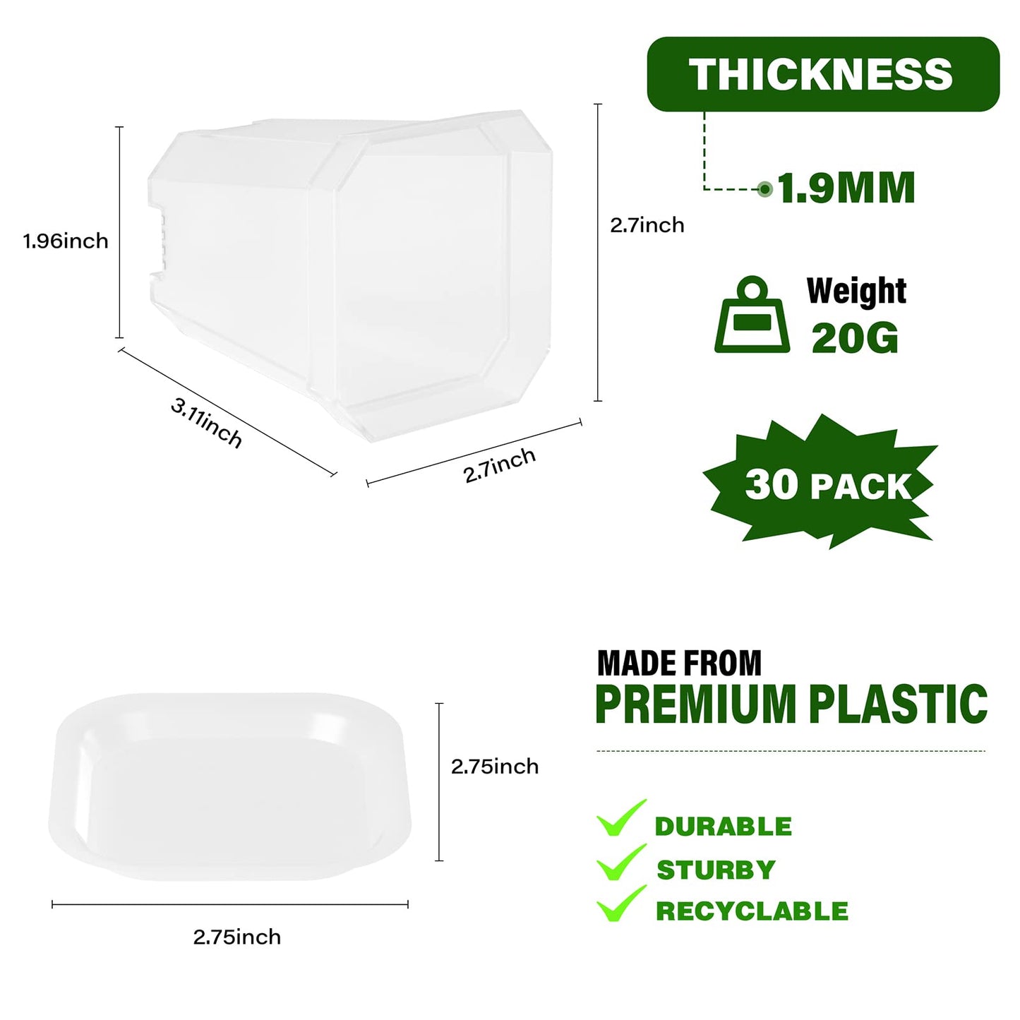 foxany 3" Clear Nursery Pots, 30 Pcs Thick Plastic Plant Pot, Square Flower Planting Pot, Seedling Planter Seed Starter Pots with Saucers