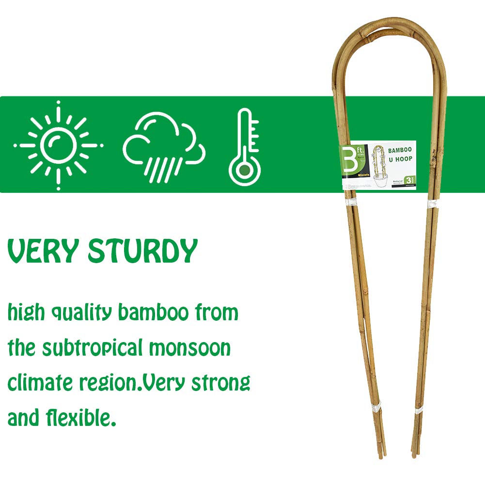 3 Feet Natural U-Hoops Bamboo, Mininfa Garden Trellis, Bamboo Trellis U-Shape for Plant Support - 3 Pack
