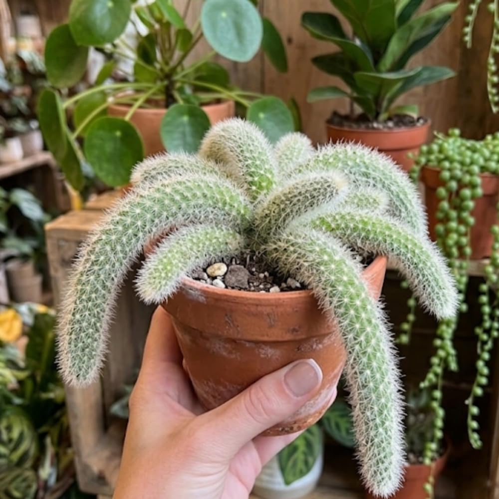 Live Monkey Tail Cactus Plant in 4" Pot, Easy Care Indoor Greenery, Decorative Long Trailing Cactus for Shelves and Bright Spaces