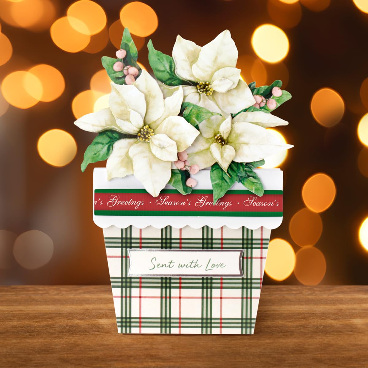 Katy Sue Christmas Flower Pots Card Making Kit. Contains 8 x 300 GSM Cards, Envelopes, 3D Die-Cut Decoupage, Paper Bows, Sticky Foam Pads & 2 Sheets of Christmas Sentiment Banners