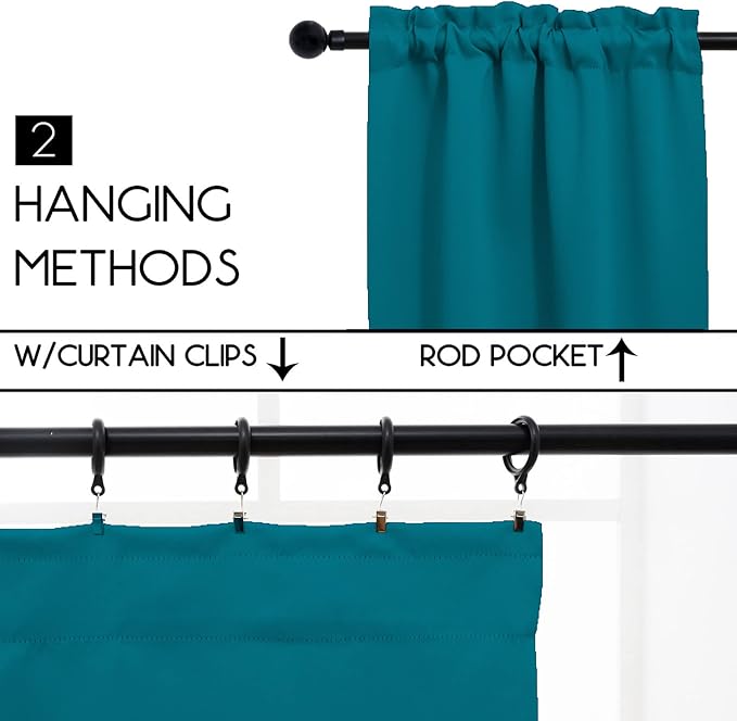 Pickluc Cafe Kitchen Curtains 36 Inches Long 2 Panels, Blackout Tier Curtains with Rod Pocket, Short Black Out Curtain for Small Window, 42" Wide and 36" Length, Set of Two, Teal