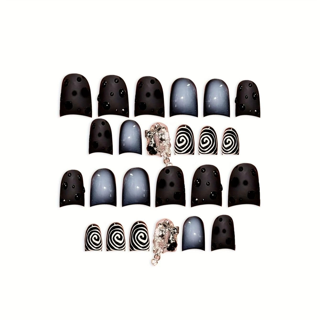 QQPPOLIU 3D Short Press on Nails Square Fake Nails with Rhinestones and Butterfly Design Multi-Color False Nails