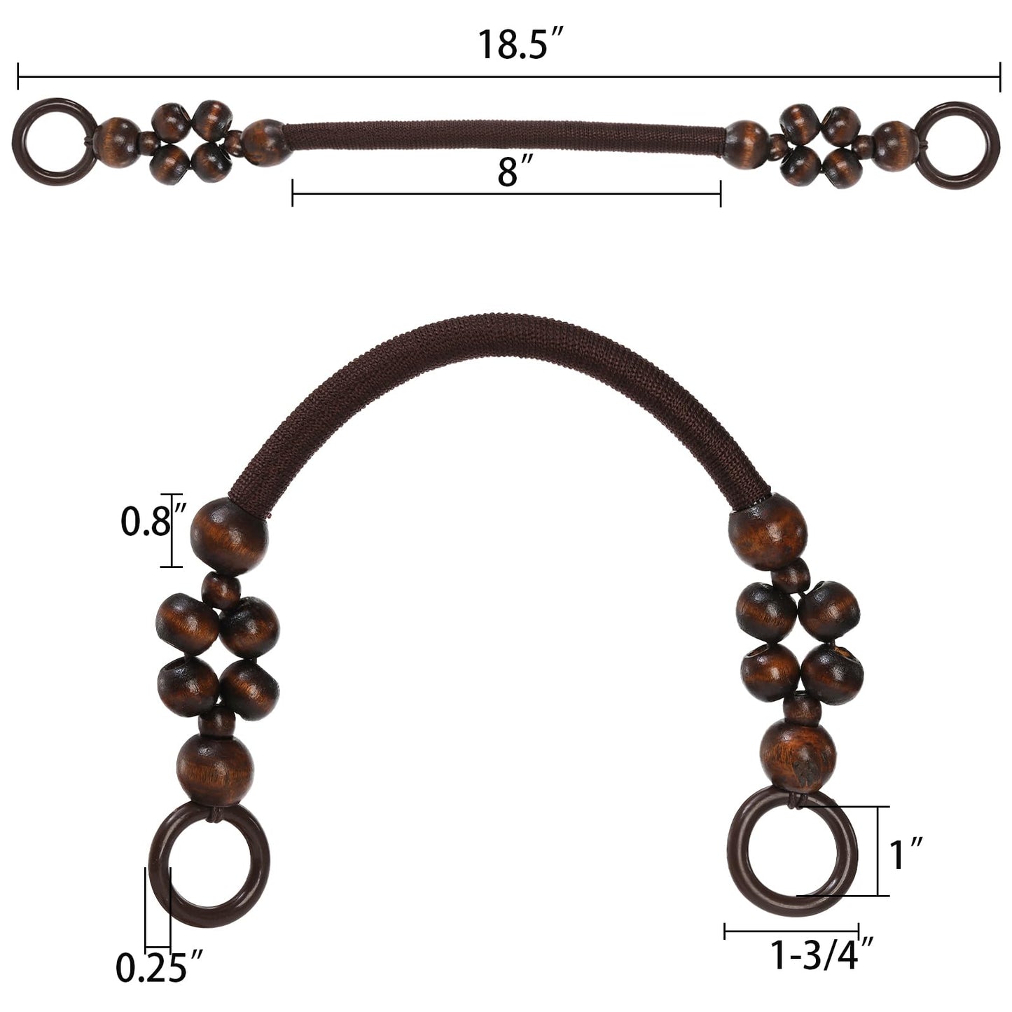 Jucoan 8 PCS Wooden Beaded Purse Handles, 4 Colors Rustic Bead Purse Strap Handles Replacement, 18.5 Inch Nylon Bag Handles with Beads and Rope for Summer Beach Bag Macrame Crochet Bag DIY Supplies