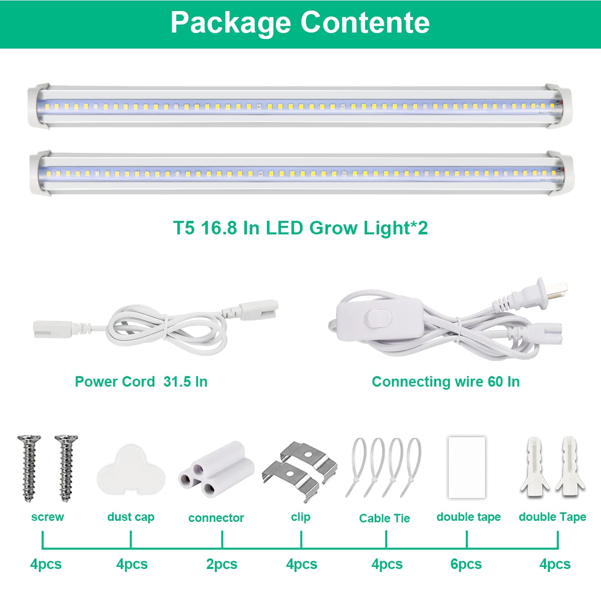 T5 Grow Lights 5000K Full Spectrum,1.4FT (2pcs x 10 Watts) Plant Growing Lamp,End-to-End Connectable Led Light Strips for Indoor Plants Succulents Flowers Growing