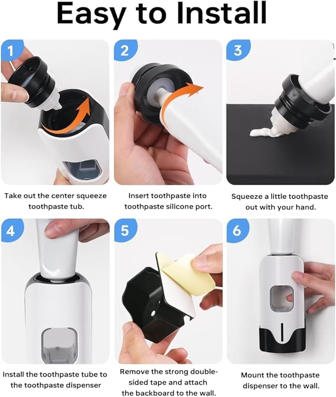 Automatic Toothpaste Dispenser Wall Mounted - Hands-Free Toothpaste Squeezer with 3 Speed Settings, 2 Toothbrush Holders & Strong Adhesive - Smart Bathroom Organizer for Kids and Adults