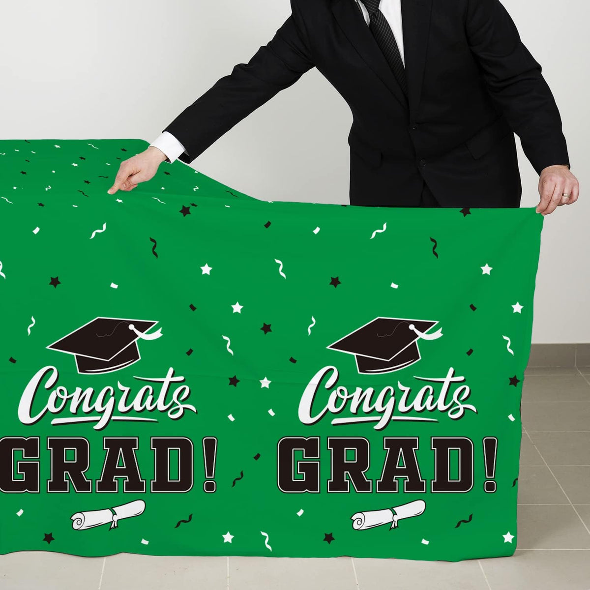 Graduation Party Decorations, Gongrats Grad Tablecover for Graduation Party Supplies, 3 pcs Green Table Cloths, 54"x108"