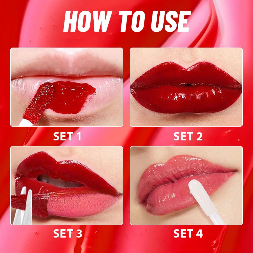 Vivid Burgundy Lip Stain Peel Off Lip liner and Lip oil with Tweezer, Dual-Ended Peel Off Lip Stain Tattoo, Highly Pigmented Long Lasting Waterproof, Transfer-proof for All Skin Types, 04#