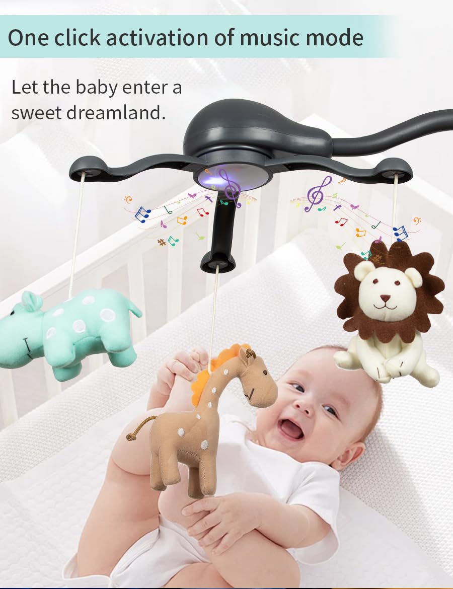CUTIE PUMPKIN Baby Crib Mobile for Pack and Play,Bassinet Mobile with Music,Rotation,Nursy Lights,Natural Sounds,Timer Function,Starlight Projection,Pack n Play Crib Mobile Toys for Newborn Baby