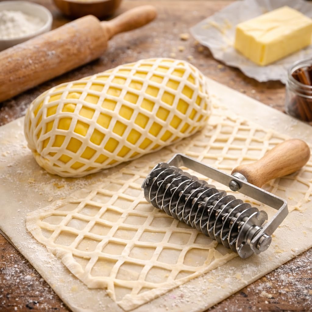 Pastry Lattice Roller Cutter，Stainless Steel Pie Crust Cutter Tool for Pastry Dough, Pizza Bread and Beef Wellington
