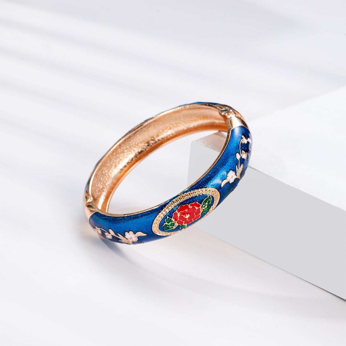 UJOY Cloisonne Bangles Gorgeous National Enameled Plated Handcrafted Jewelry Bracelets Gifts with Box 55C58-55A82 Blue