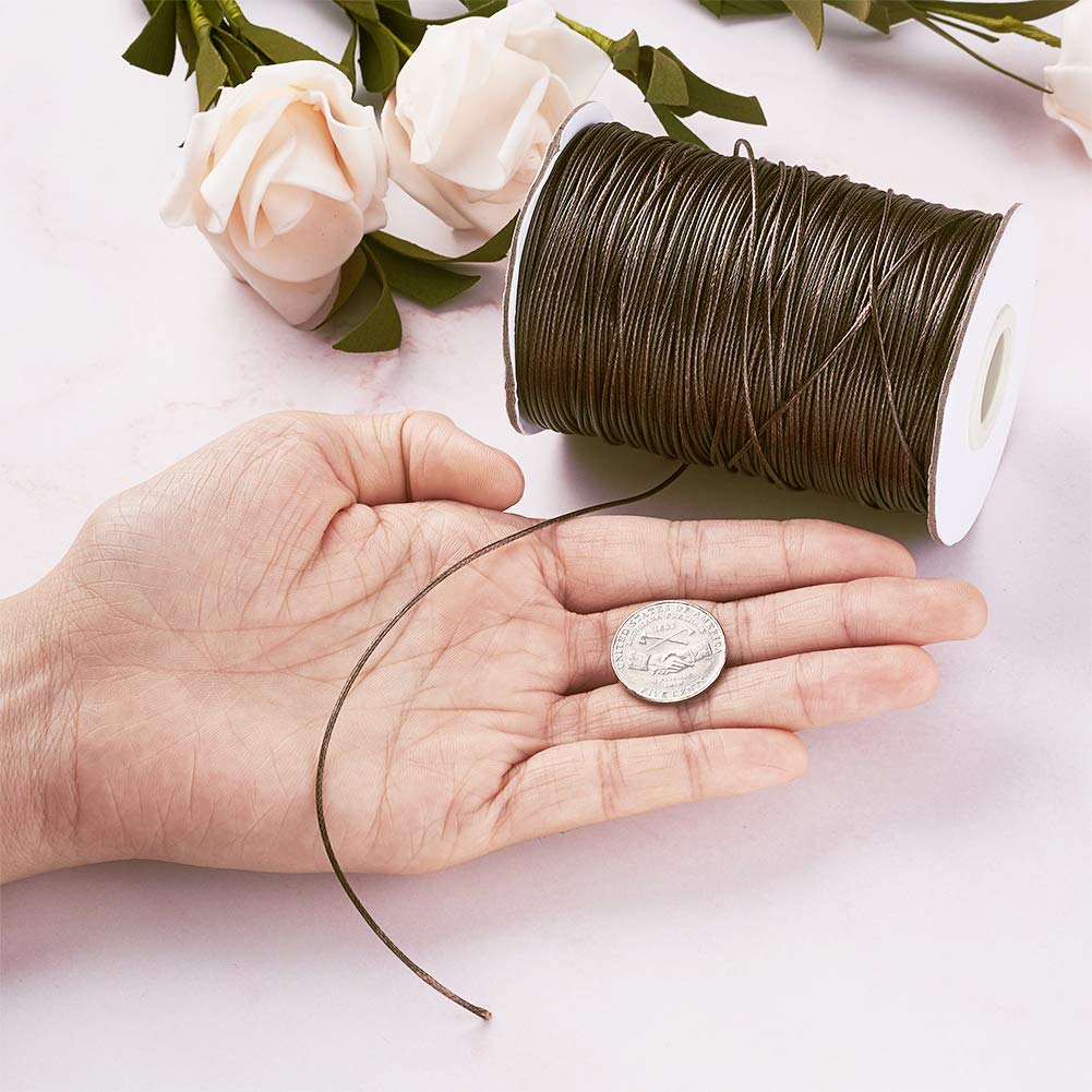 200 Yards Coffee Korean Waxed Polyester Cord Threads Braided Beading Cords Necklace Bracelet Wire String 1mm with Spool for Sewing Jewelry Making Macrame Supplies