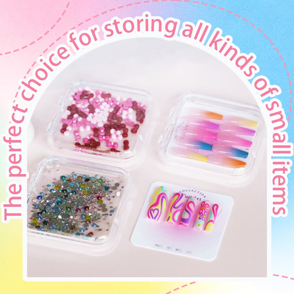 PZSZMIAO 15PCS press-on nail storage set includes 1 Clear Organizer, 14 Nail Display Case Fake Nail Instructions and Double Sided Adhesive Artificial False Nail Box Acrylic Organizer Nail Case