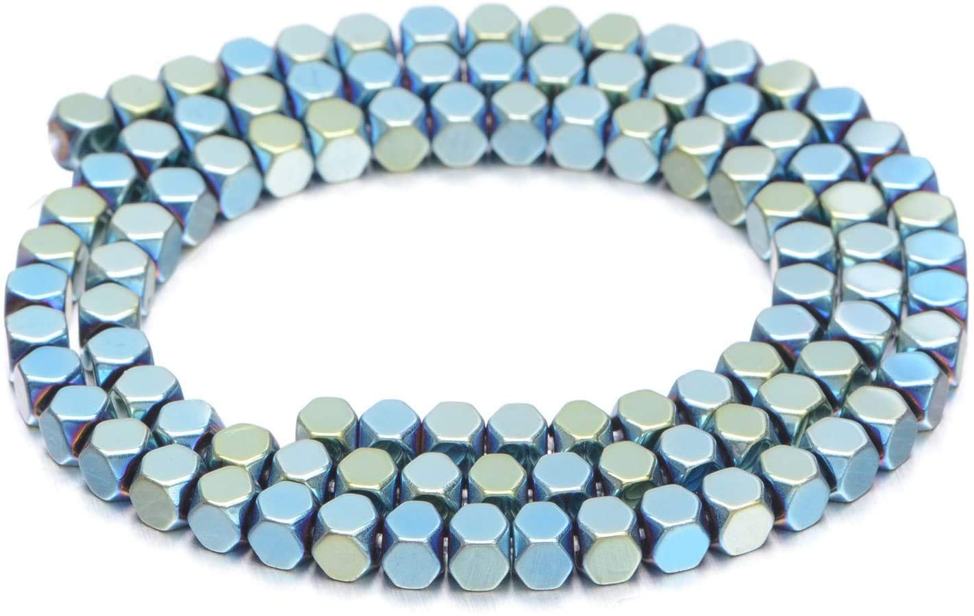 AD Beads Natural Hematite Gemstone Faceted Square Cube Loose Beads 16" (6x6mm, Metallic Green)