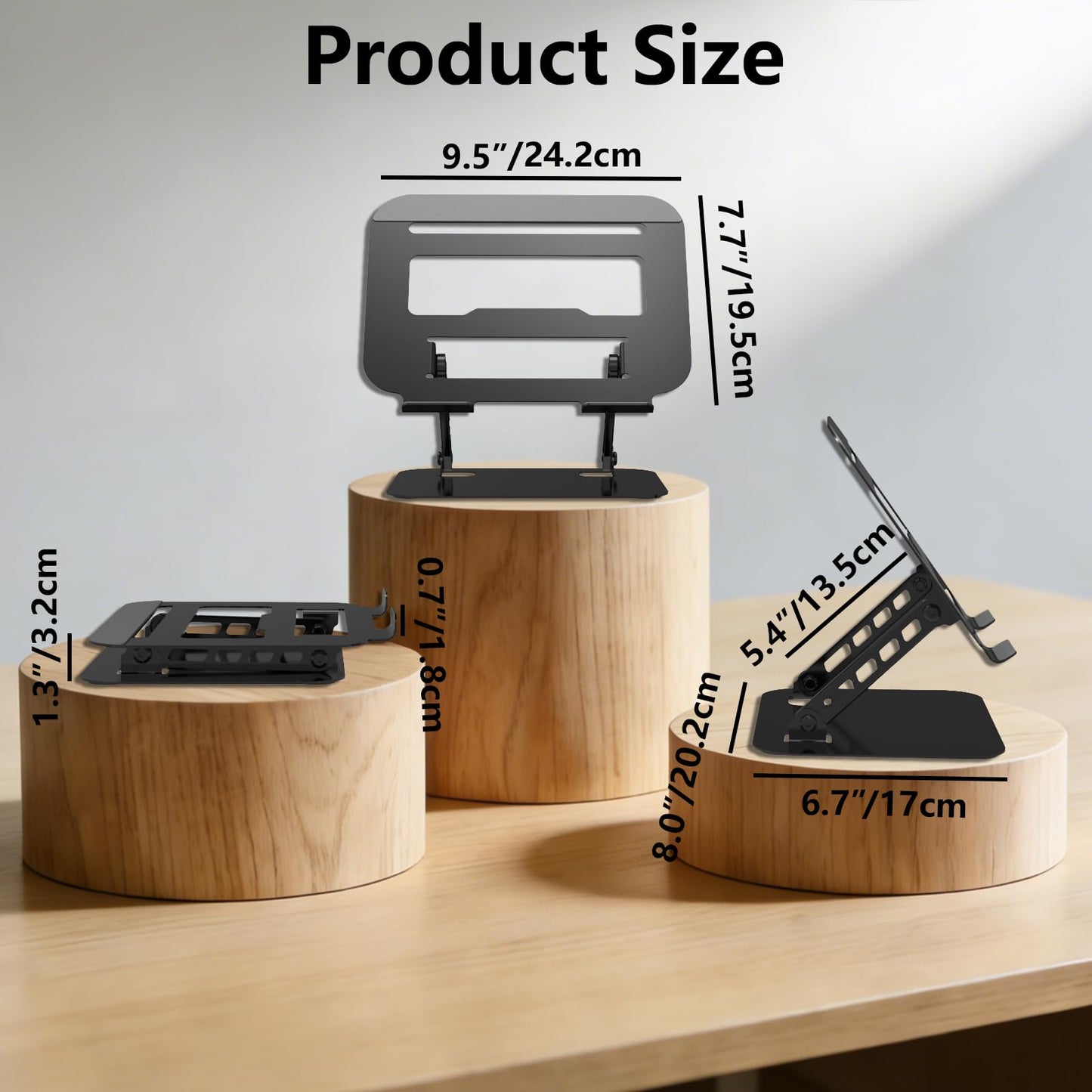 TAPMEI Adjustable Laptop Stand, Ultra Stable Metal Base Ergonomic Foldable Computer Riser for Desk Compatible with MacBook Pro/Air Notebook All Laptop Under 16 Inches (Black)