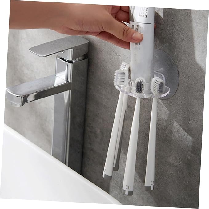 5pcs Toothbrush Storage Rack Wall Mounted Bathroom Holder with Stable Adhesive for Toothpaste and Dental Care Organization