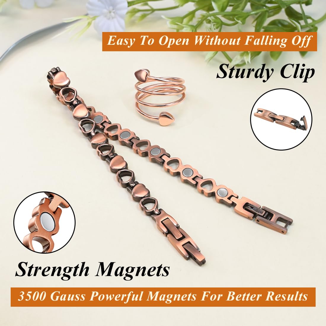 Vicmag Copper Anklet for Women Magnetic Ankle Bracelet with Ultra Strength Magnets 99.9% Solid Copper Gift for Her (Adjustable)