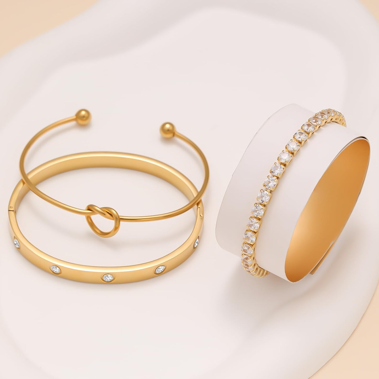 FAFUGA 18 K Gold Plated Love Bangle Bracelet Stack Cuff Jewelry for Women Jewelry Set for Women Gift with Box (B00052)