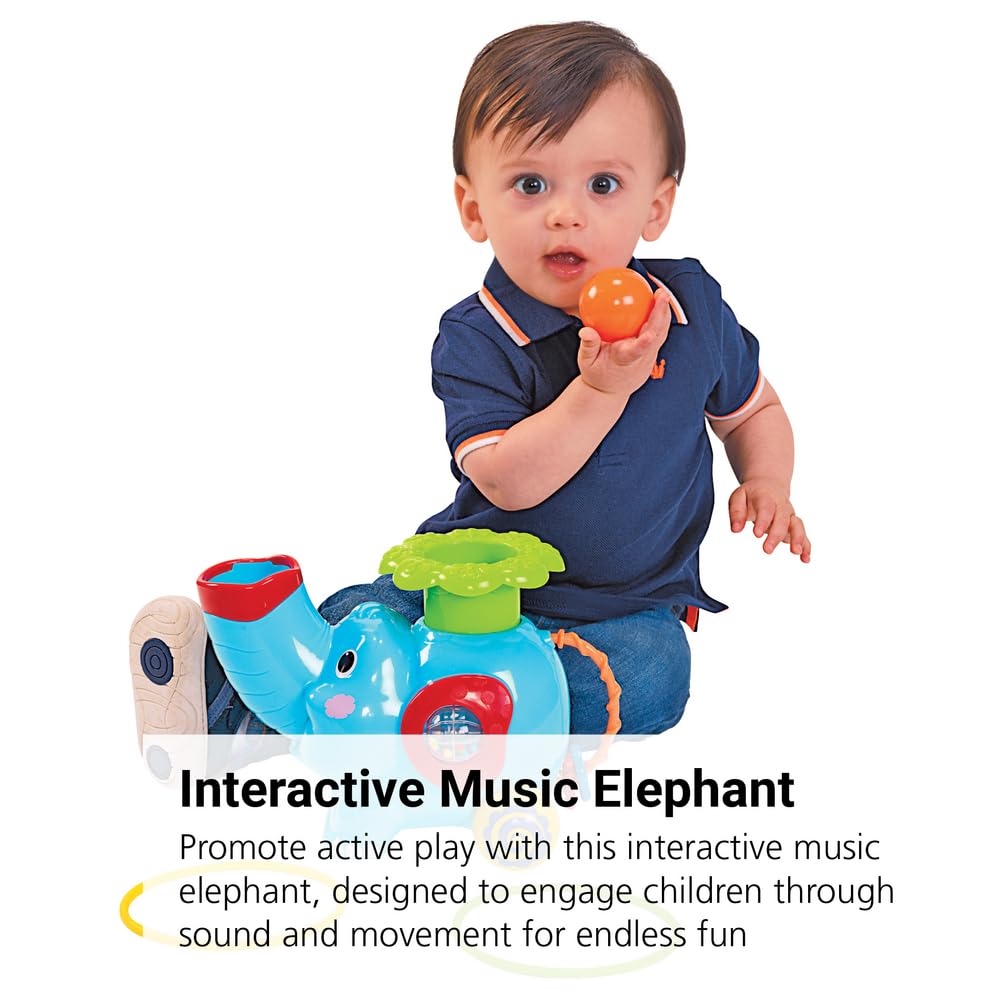 PlayGo Pop and Hoop Musical Rolling Elephant, Ball Popper and Ring Toss, Ages 12 Months and Up