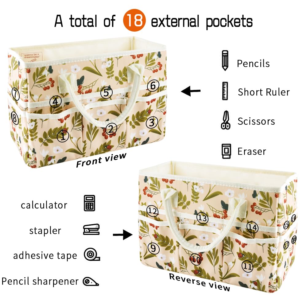 E-WEICHEN Craft Organizer Tote Bag Art Storage Caddy with Multiple Pockets Containers for Art,Craft,and Office Supplies Storage.Red Fruit