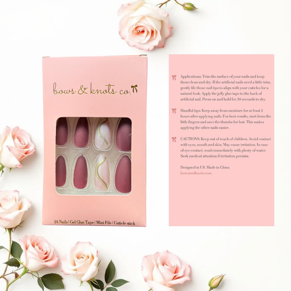 24 Pcs Press On Nails Short, Soft Gel Fake Nails, Glossy, Durable & Reusable, Easy to Apply Glue On Nails for Women By Bows And Knots