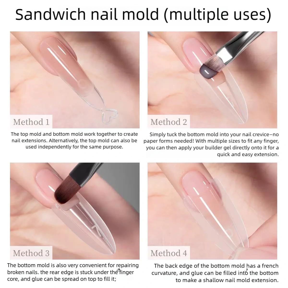 Sandwich Dual Nails Forms, Almond 240Pcs Double-Layer Nail Mold Set, 15 Sizes Top and Bottom Molds Plastic Forms for Builder Gel Nail Extensions, Salon Nail Art Tools At Home