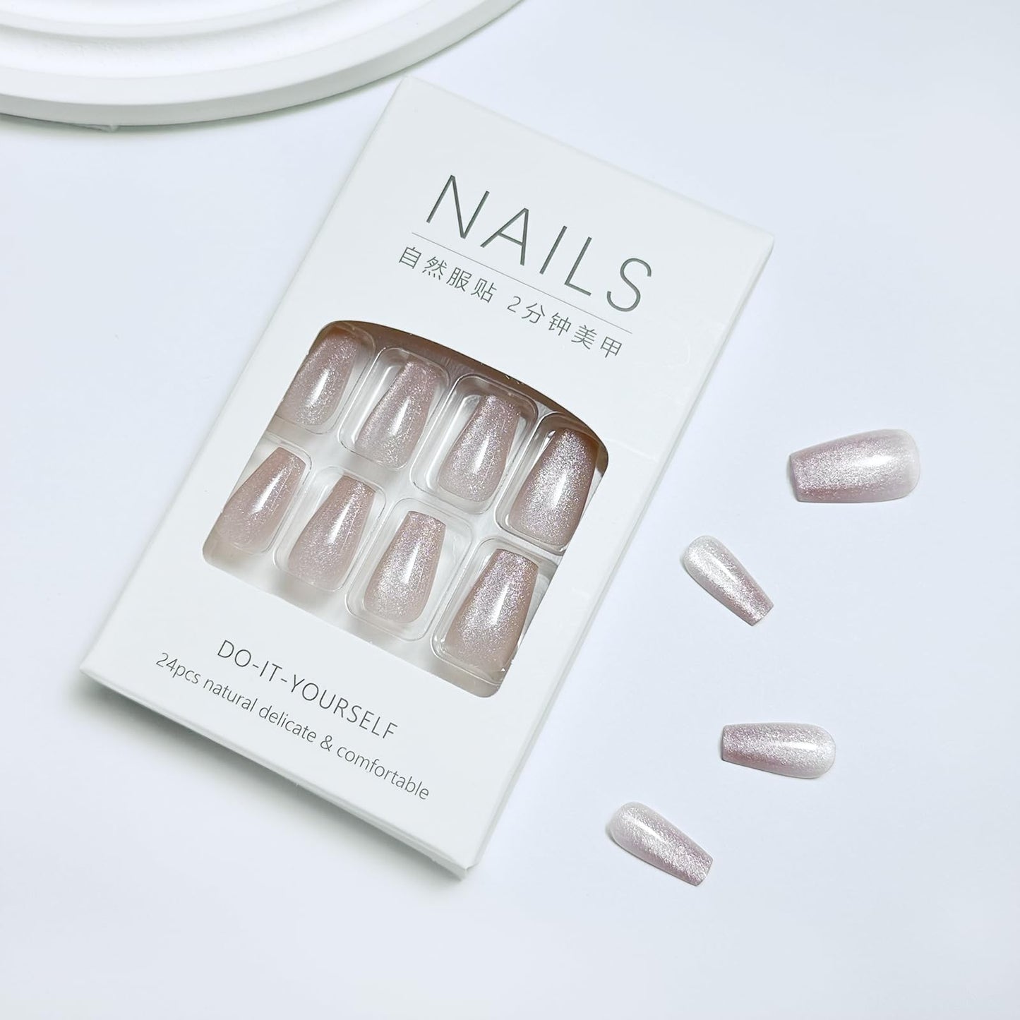 Coffin Press on Nails Short Fake Nails Glitter False Nails Press ons with Designs Glossy Full Cover Acrylic Glue on Nails Artificial Stick on Nail Eye Cat for Women Manicure Decorations 24Pcs