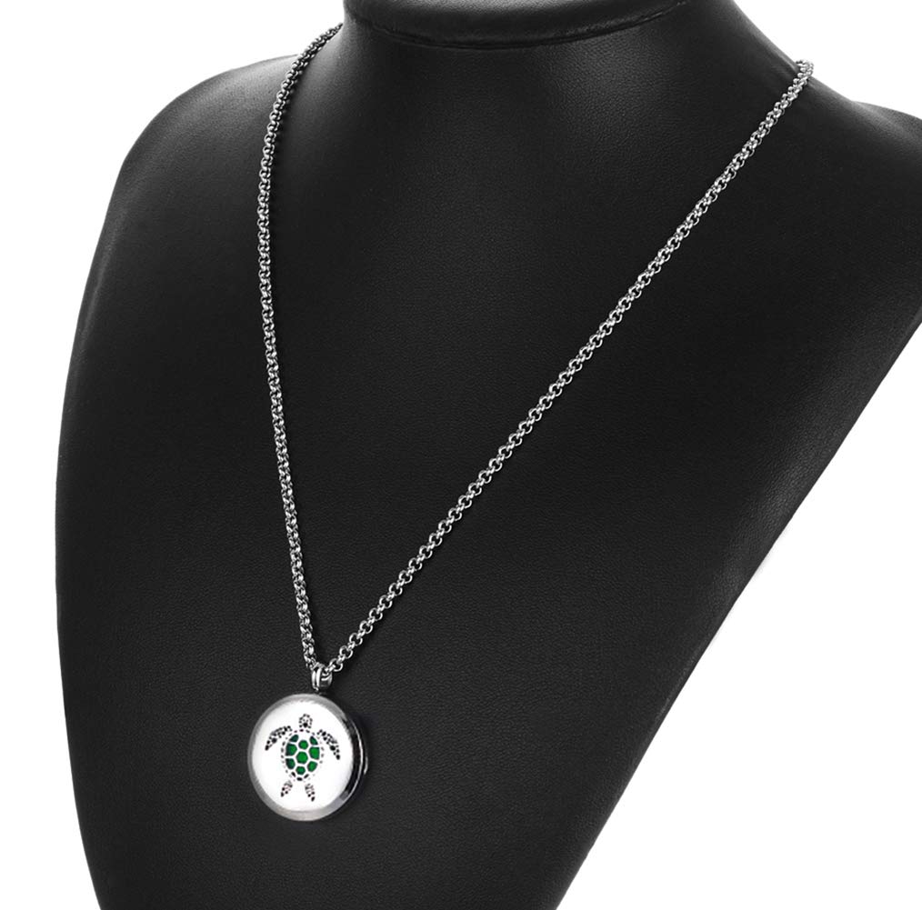 Popeoiuh Essential Oil Diffuser Necklace, Aromatherapy Stainless Steel Turtle Chain Pendant Locket Jewelry for Men Women