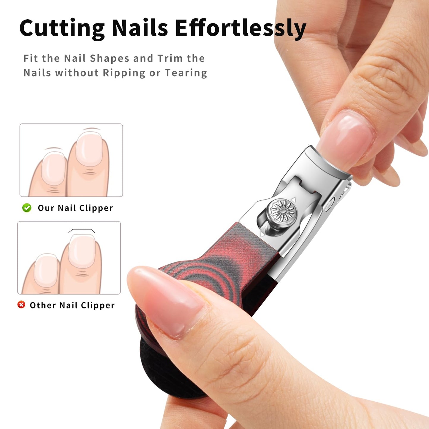 Large Opening Nail Clipper for Effortless Daily Trimming, G10 Handle Toenail Clipper Cutter for Seniors, Stainless Steel Nail Clipper for Thick Nail (Round Red A)