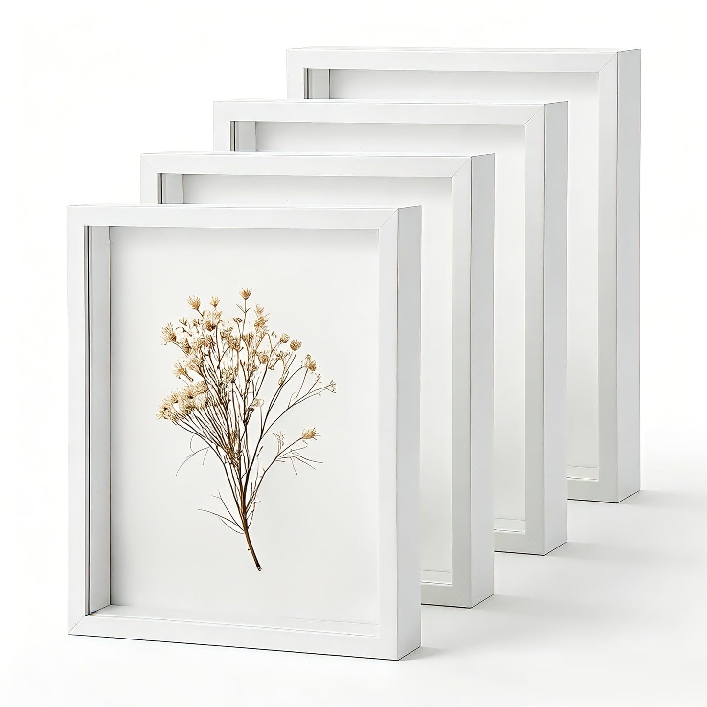 HANLANXUE 4 Pack 8 x 10 Shadow Box Frame, Shadow Boxes Display Cases 3D Wood Deep Shadowbox for Photos, Dried Flowers, Handicrafts Picture Frames for Wall Tabletop(White)