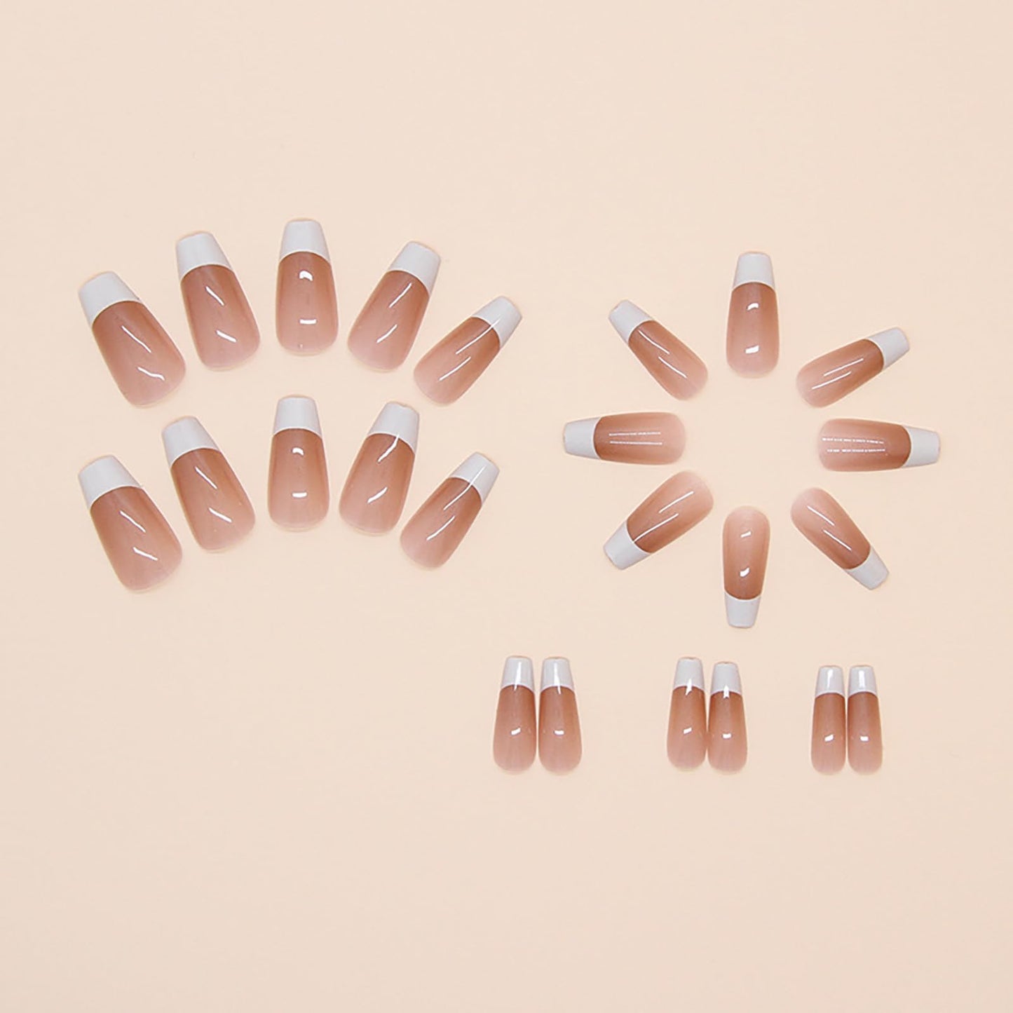 Medium Square Press on Nails White French Tip Fake Nails Nude Pink Nails Press ons Acrylic Nails False Glossy Artificial Full Cover Stick on Nails for Women Girls 24 Pcs