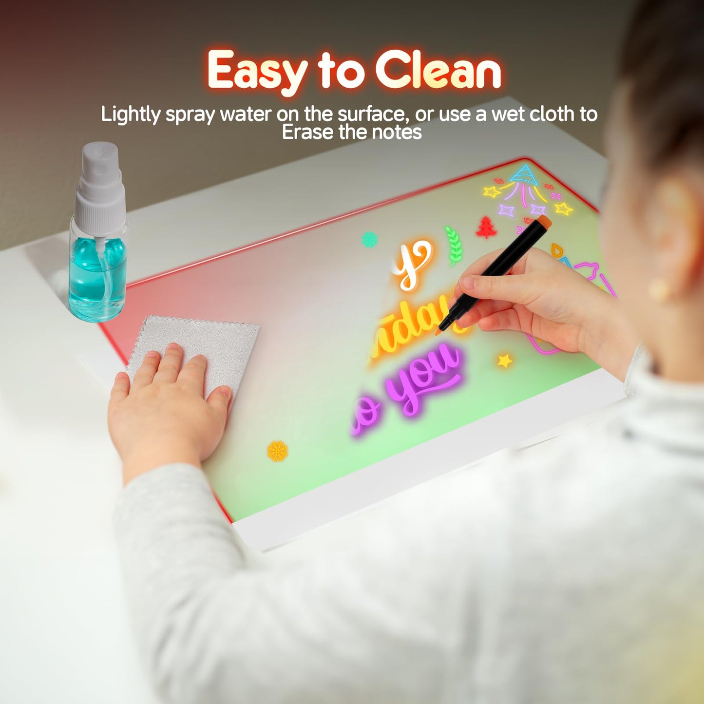 16-Inch Rechargeable LED Drawing Board for Kids with 9 Light Effects & 4 Modes, Includes Adapter, 7 Markers, Tracing Sheets, Gift for Kids/Girls/Teens