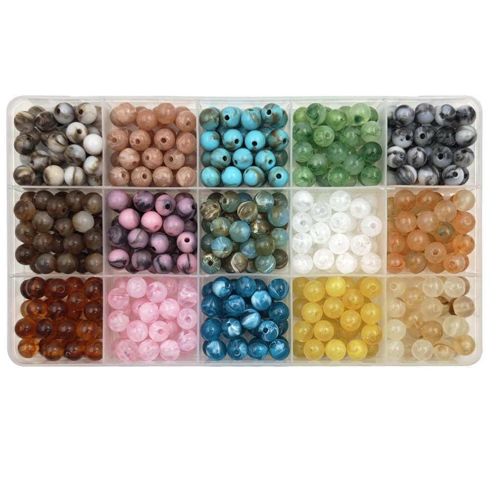 INSPIRELLE Acrylic Beads 450pcs Imitation-Gemstone Round Loose Beads for Jewelry Bracelets Necklace Making