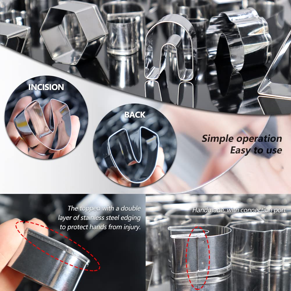 PTFJZ Polymer Clay Cutters for Earring Making 76pcs Clay Tools Set 67 Shapes Stainless Steel Clay Cutters with 8 Circle Shape Cutters 1 Letter Stamp