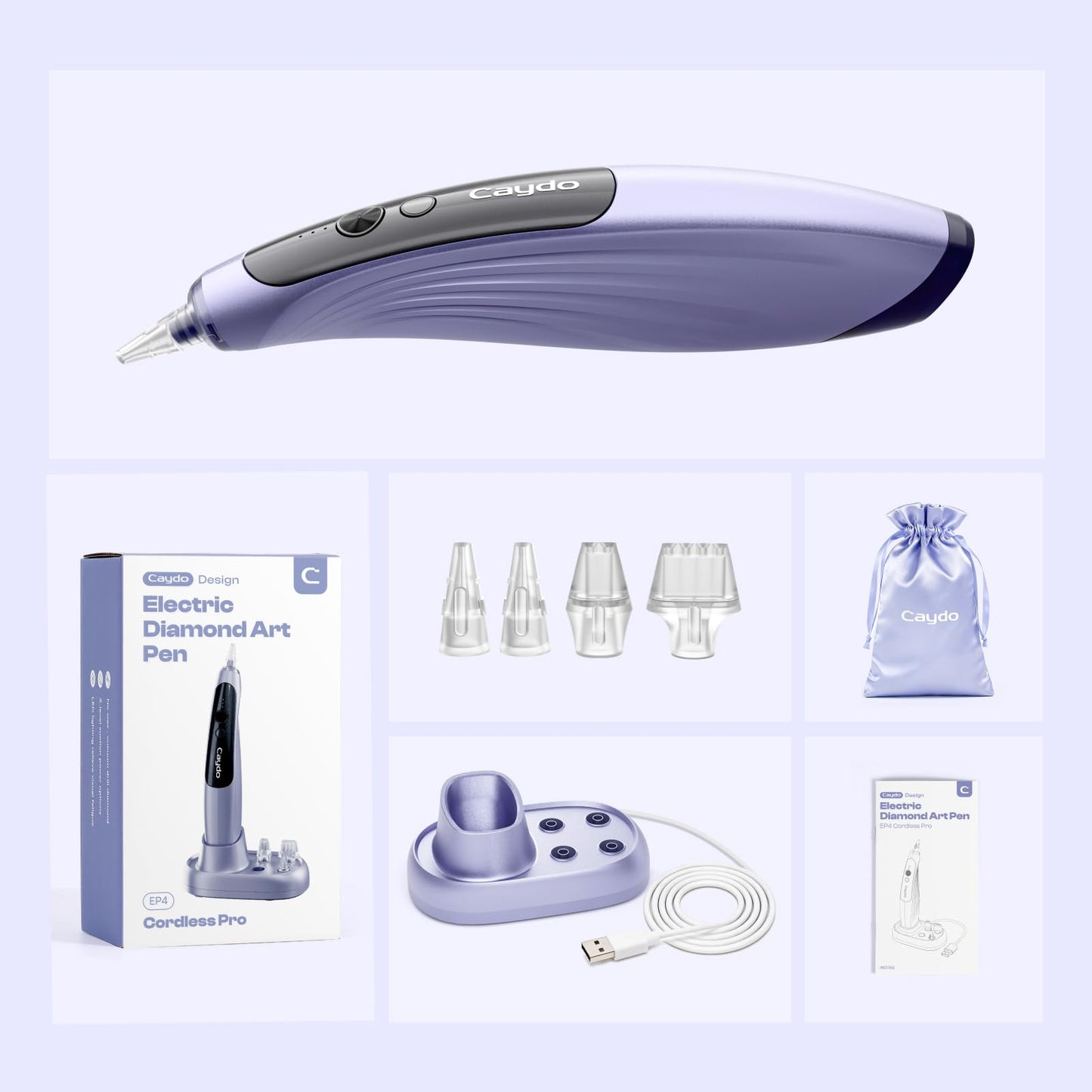 Caydo Electric Diamond Art Pens with Light, Wireless, 3 Adjustable Suction Levels, Rechargeable DiamondPaintingPen with 2-in-1 Base & Replaceable Tips, Diamond Art Kits for Adults, EP4
