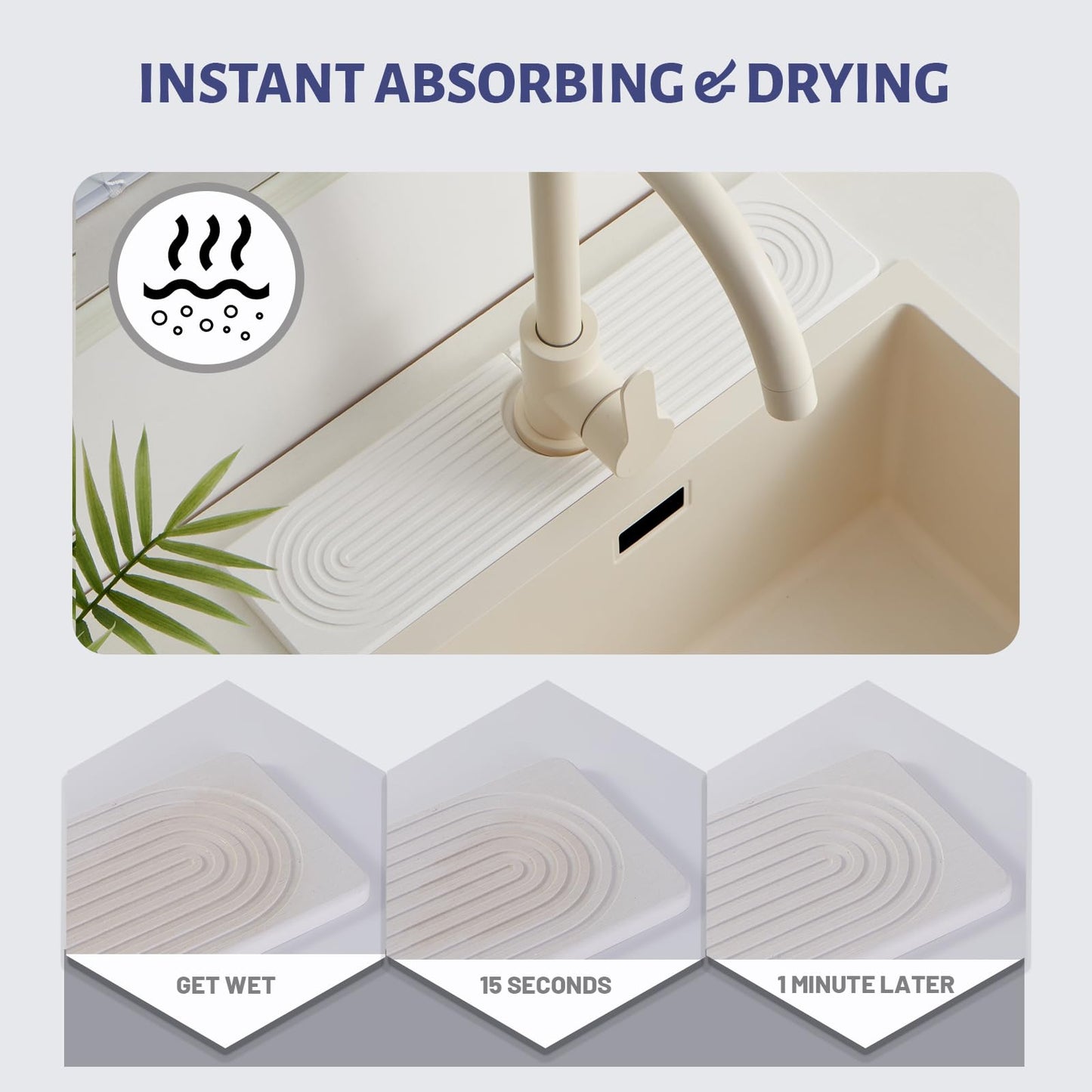 Stone Faucet Mat for Kitchen Sink, Faucet Mat Fast Drying Diatomite, Sink Splash Guard Water Absorbing Stone Tray for Sink, Counter Protector for Kitchen & Bathroom