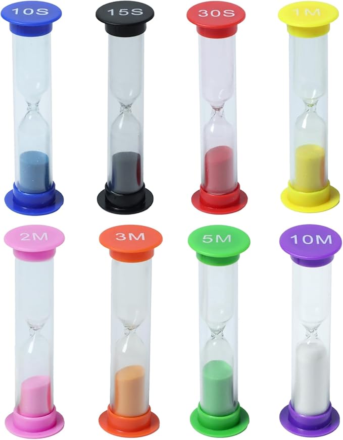 8 Pack Colorful Sand Timer, Hourglass Sand Clock Timer Set, 10Sec 15Sec 30Sec 1Min 2Min 3Min 5Min 10Min for Kids Brushing Teeth, Classroom Home