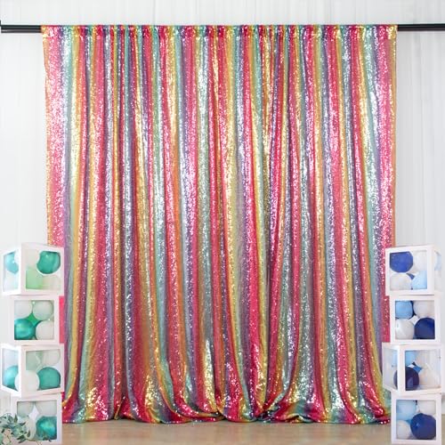 ShinyBeauty 5x7 FT Rainbow Sequin Backdrop | Rod Pocket Hanging Photo Booth Background for Birthdays, Baby Showers, Weddings - color: Rainbow, size: 5FTx7FT