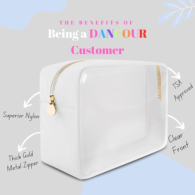 DANCOUR Clear Large Makeup Bag Travel Cosmetic Pouch TSA-Approved Transparent Toiletry Organizer Storage Case (White)