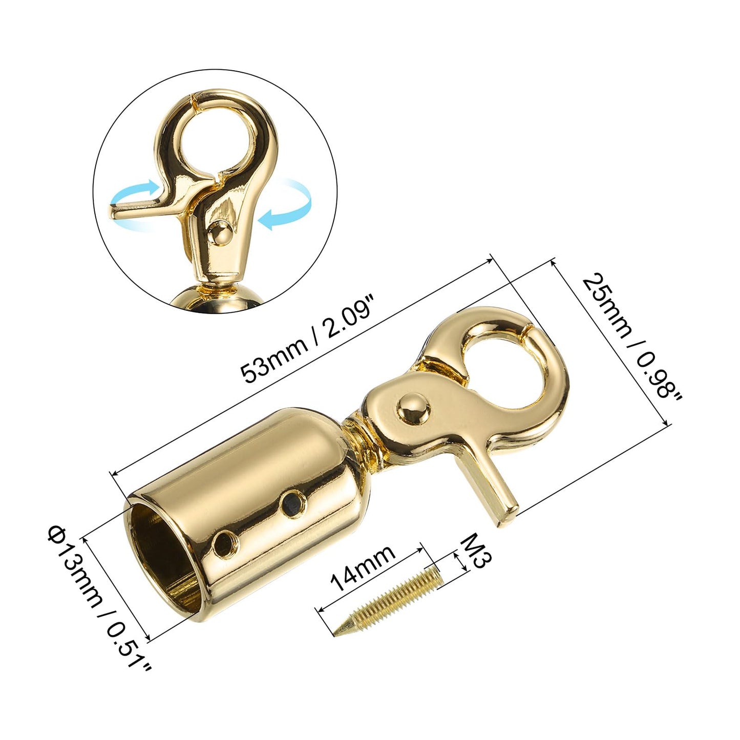 uxcell Cord End Cap, 13mm(0.51") Barrel End Cap Terminators Cord Finding for Tassel Bag Strap DIY Making, 8Pcs Gold(53x25mm)