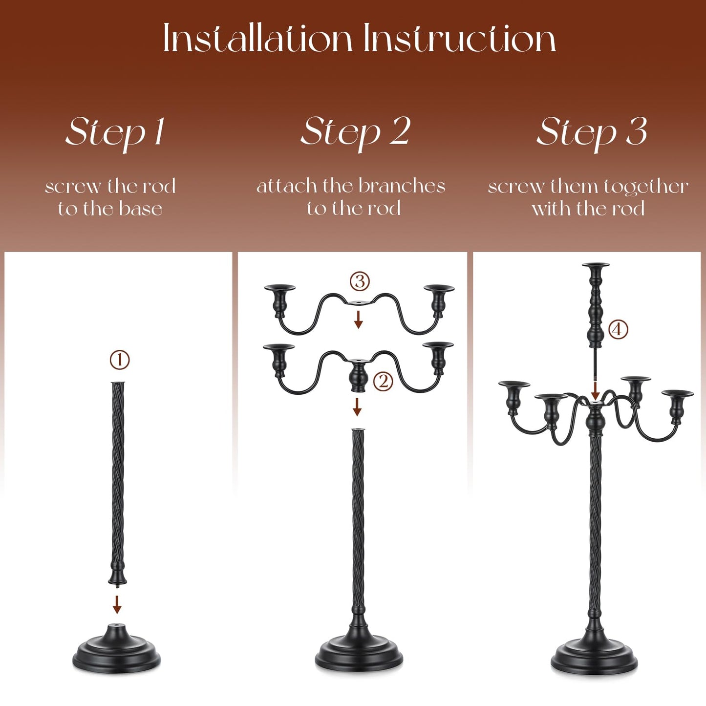 Candeldo Black Candelabra Halloween Decorations: 28 Inches Floor Gothic Candle Holder 5 Arm Metal Candlestick Stand for Table Fireplace Victorian Decor Set of 2