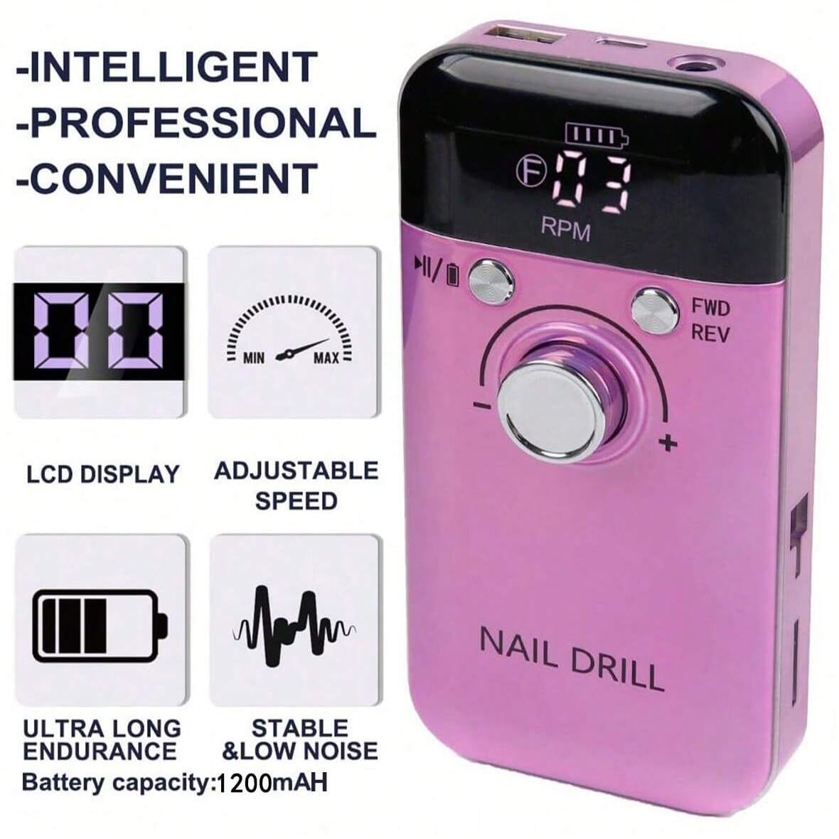 Tfscloin-45000RPM Rechargeable Electric Nail Drill Machine Professional Nail Drills for Gel Nails Polish Portable Nail File Manicure Tool (Pink)