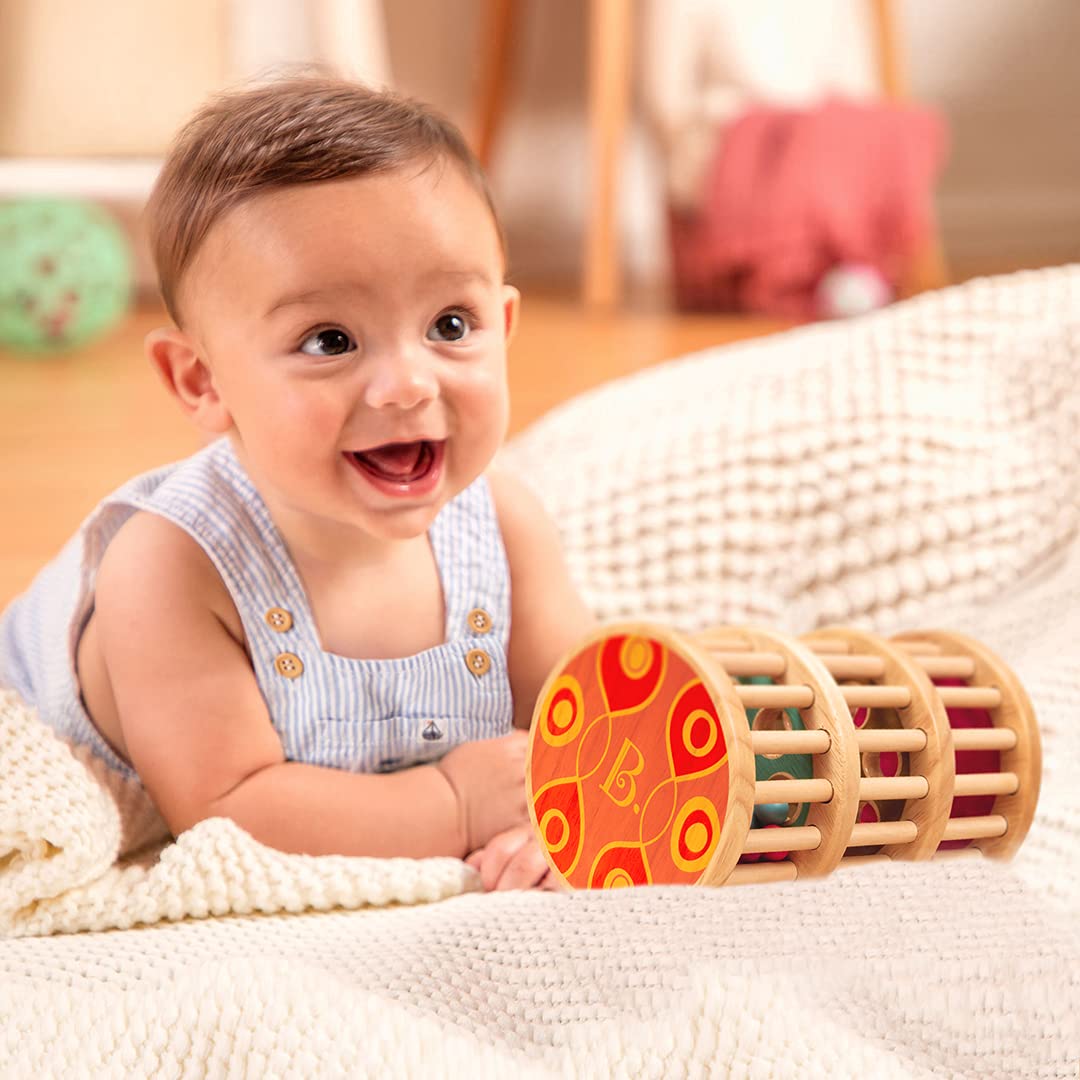 B. toys – A – Maze Rain Rush Dexterity Toy – Crawling Rolling Tower – Developmental Natural Wooden Rainmaker Toy – Toys for Toddlers