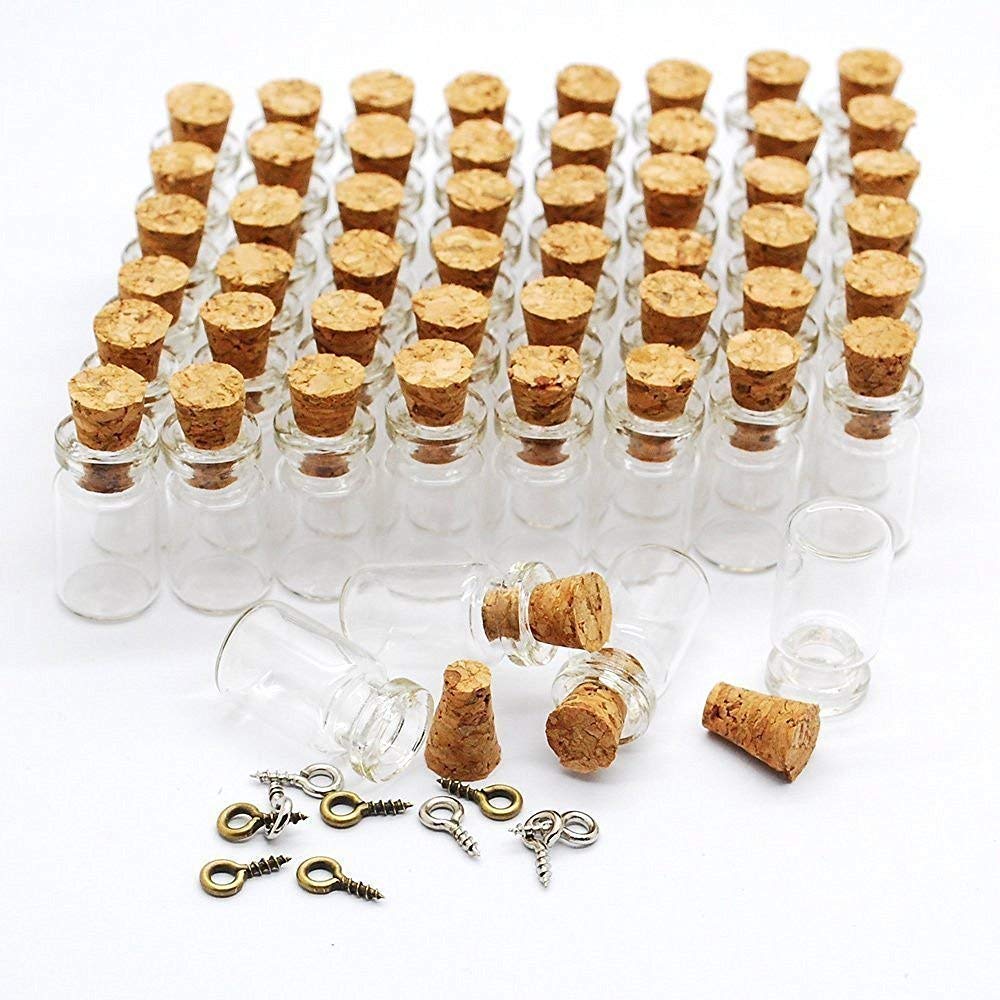 Healthcom 50 Pcs 0.5ML Small Vials Clear Glass Bottles Mini Tiny Jars With Corks and Screws for DIY, Arts, Crafts, Party Favors, Decoration