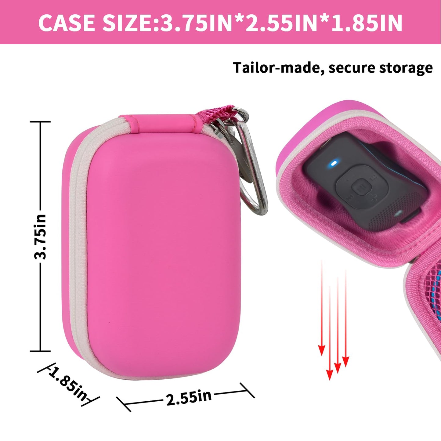 ANKHOH Carrying Case for Noxgear 39g Wearable Bluetooth Clip Speaker, Magnetic Clip-On Wireless Portable Speakers Mini Travel Storage Holder Box with Pocket for Cables, Carabiner-Bag Only (Pink)