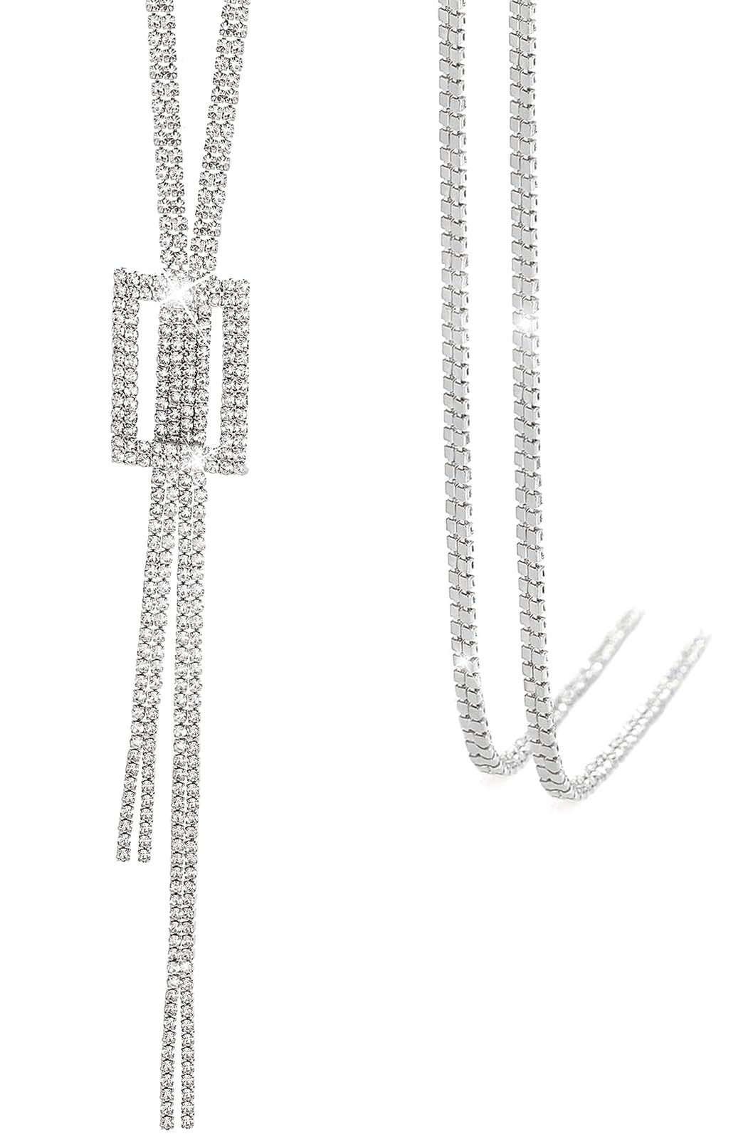 Suyi Trendy Crystal Long Necklace All-Match Style Shining Clothing Sweater Chain Silver 2