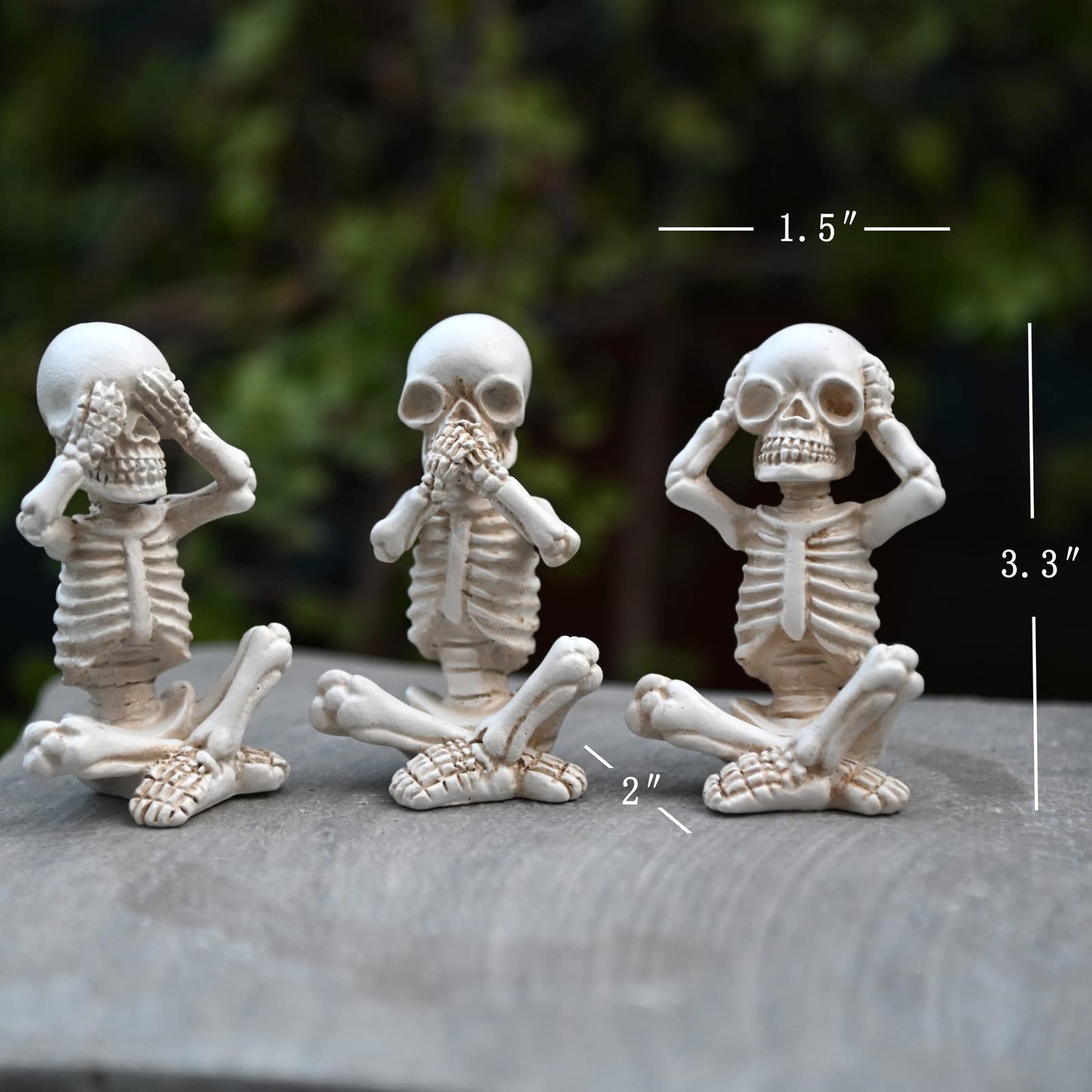 OwMell Set of 3 Skeletons Statue, Yoga Skull Figurine, Hear See Speak No Evil Statue Figurine, Halloween Gothic Home Decor - No Evil